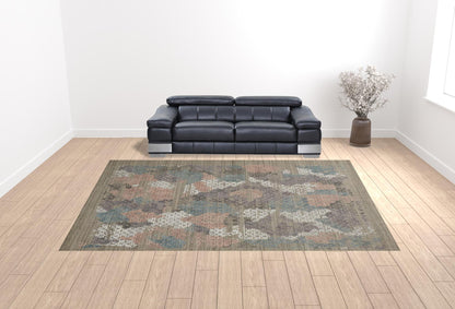 12 x 15 Pink Blue & Taupe Hand Woven Distressed Rug