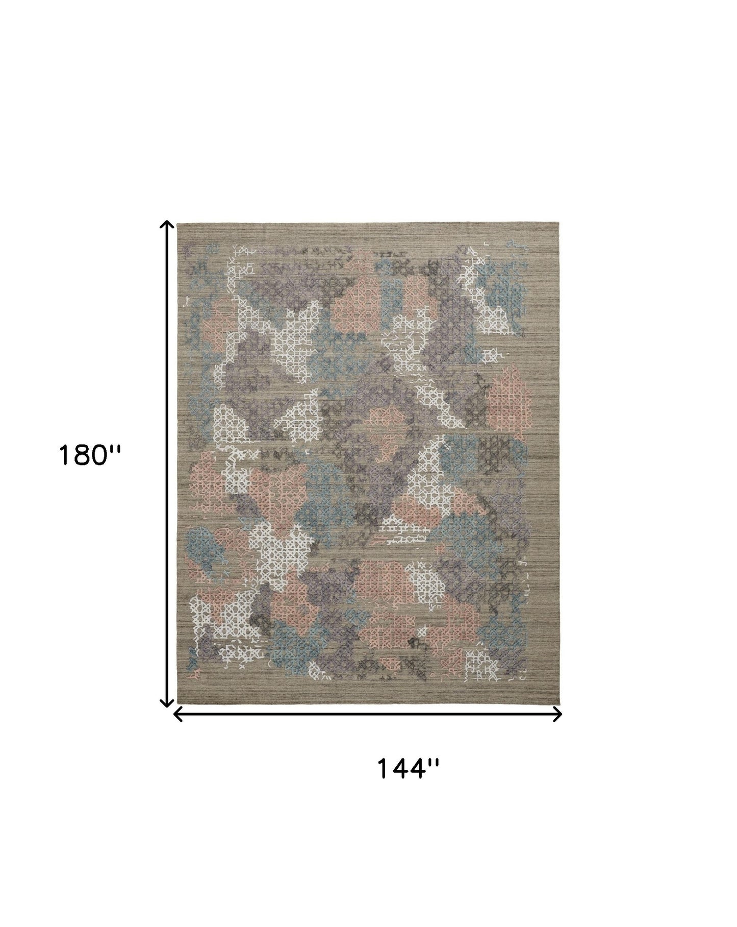 12 x 15 Pink Blue & Taupe Hand Woven Distressed Rug