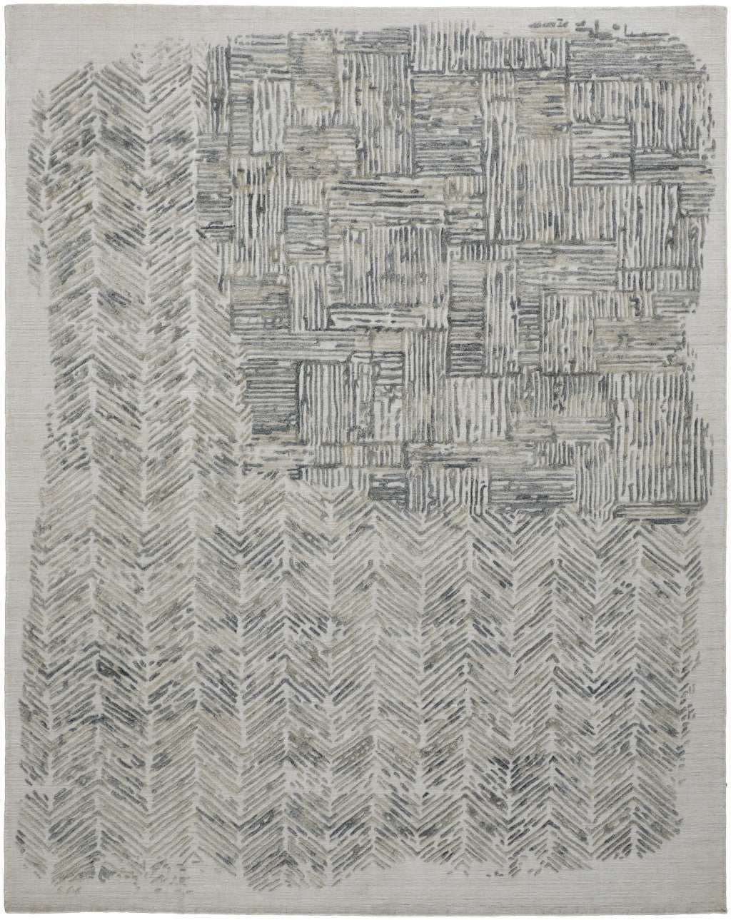 9 x 12 Green Blue & Ivory Hand Woven Rug