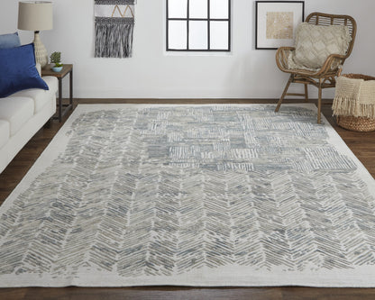 9 x 12 Green Blue & Ivory Hand Woven Rug