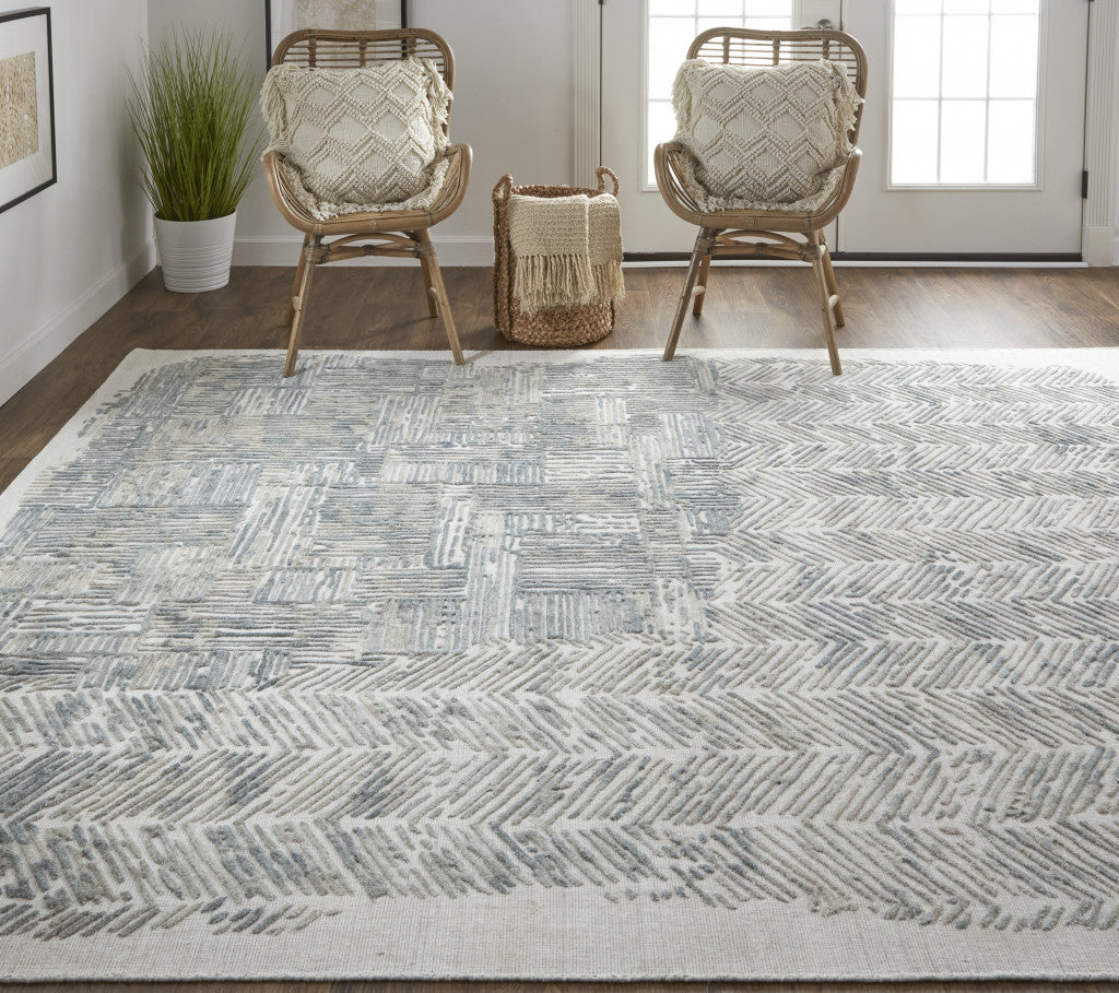 9 x 12 Green Blue & Ivory Hand Woven Rug