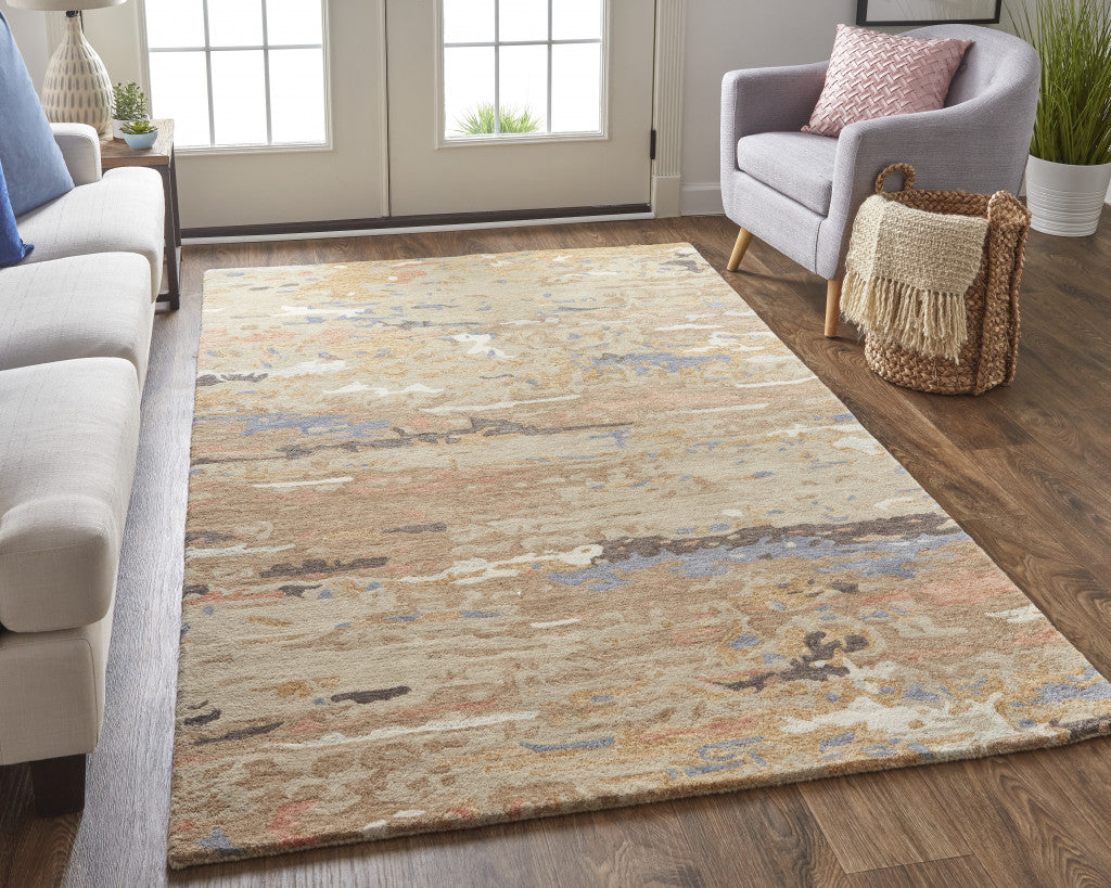 9 x 12 Tan & Blue Wool Tufted Handmade Stain Resistant Rug