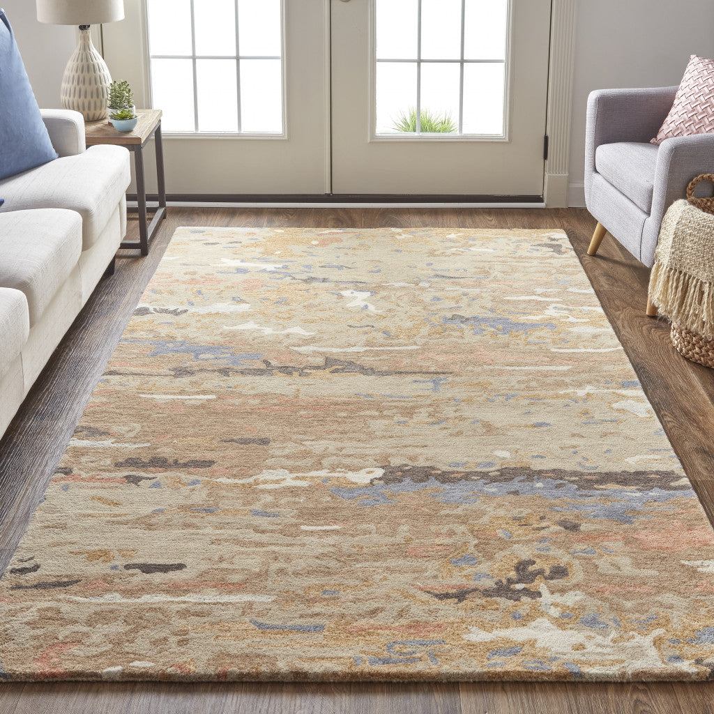 9 x 12 Tan & Blue Wool Tufted Handmade Stain Resistant Rug