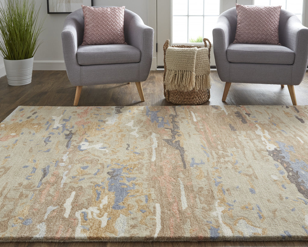 9 x 12 Tan & Blue Wool Tufted Handmade Stain Resistant Rug