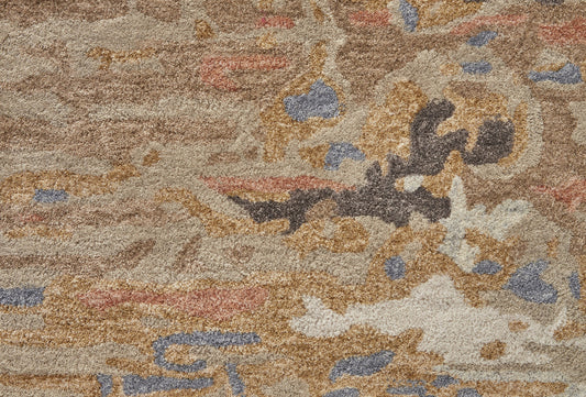 12 x 15 Tan & Blue Wool Tufted Handmade Rug