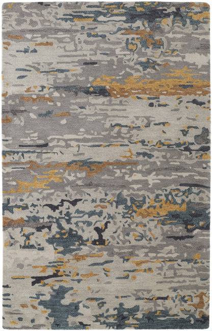 9 x 12 Gray Yellow & Blue Wool Tufted Handmade Stain Resistant Rug