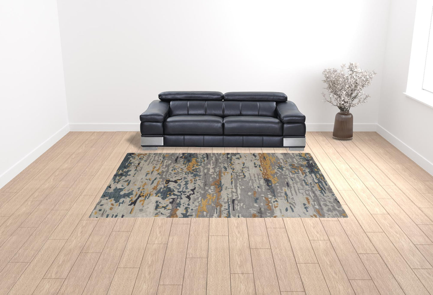 9 x 12 Gray Yellow & Blue Wool Tufted Handmade Stain Resistant Rug