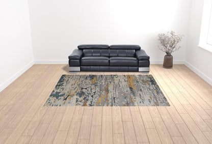 9 x 12 Gray Yellow & Blue Wool Tufted Handmade Stain Resistant Rug