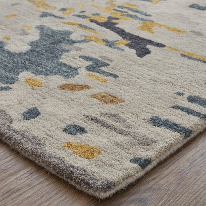 9 x 12 Gray Yellow & Blue Wool Tufted Handmade Stain Resistant Rug