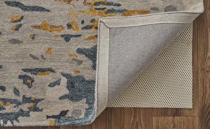 9 x 12 Gray Yellow & Blue Wool Tufted Handmade Stain Resistant Rug