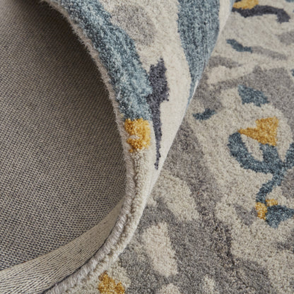 9 x 12 Gray Yellow & Blue Wool Tufted Handmade Stain Resistant Rug