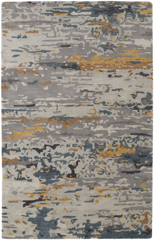 12 x 15 Gray Yellow & Blue Wool Tufted Handmade Rug