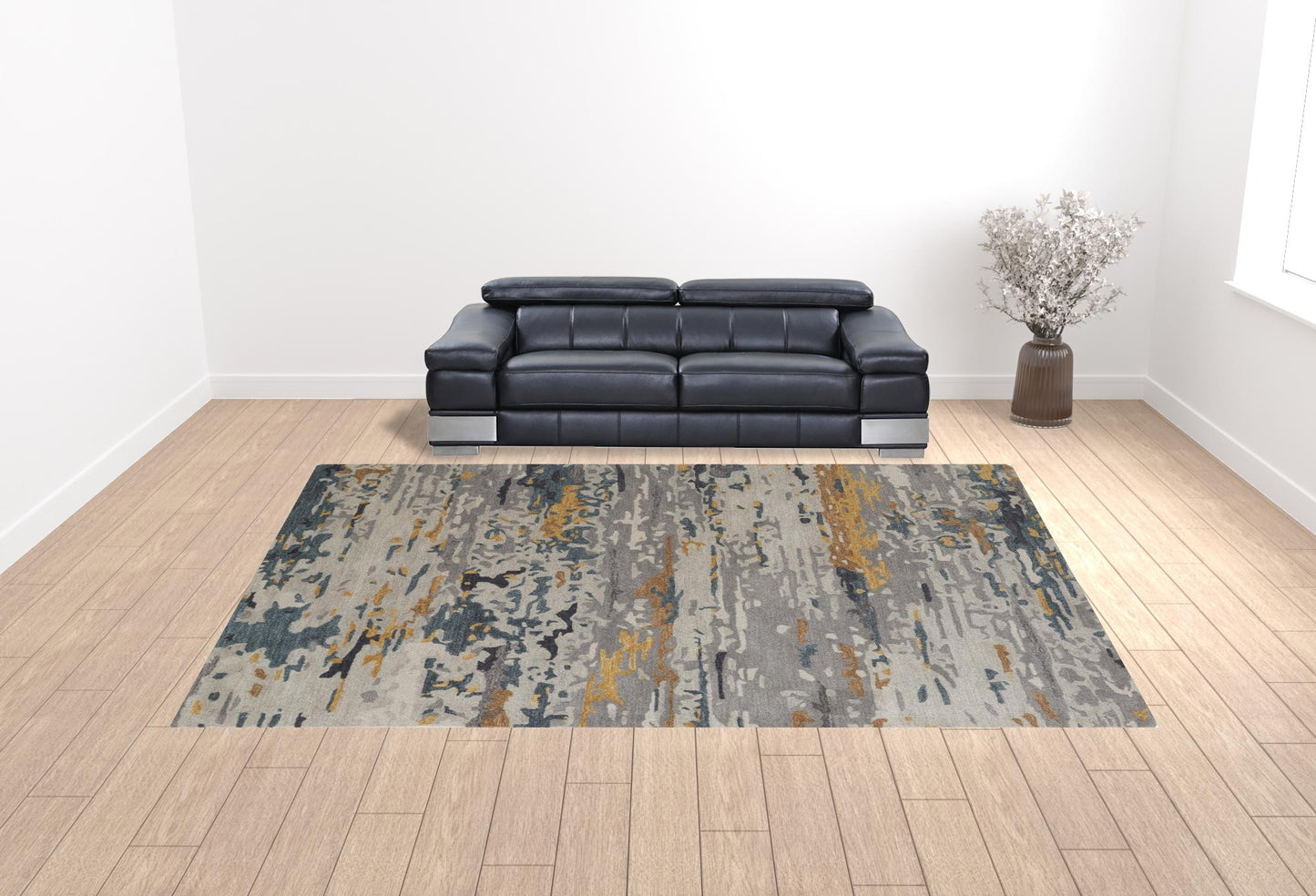 12 x 15 Gray Yellow & Blue Wool Tufted Handmade Rug