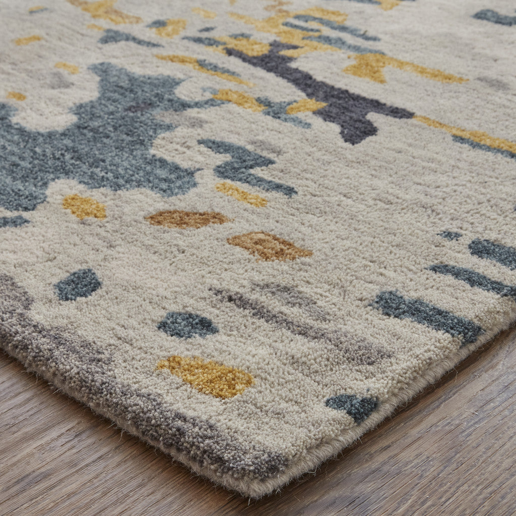 12 x 15 Gray Yellow & Blue Wool Tufted Handmade Rug