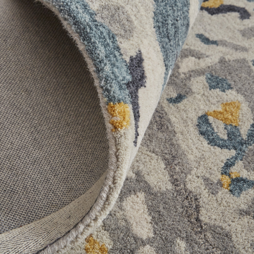 12 x 15 Gray Yellow & Blue Wool Tufted Handmade Rug