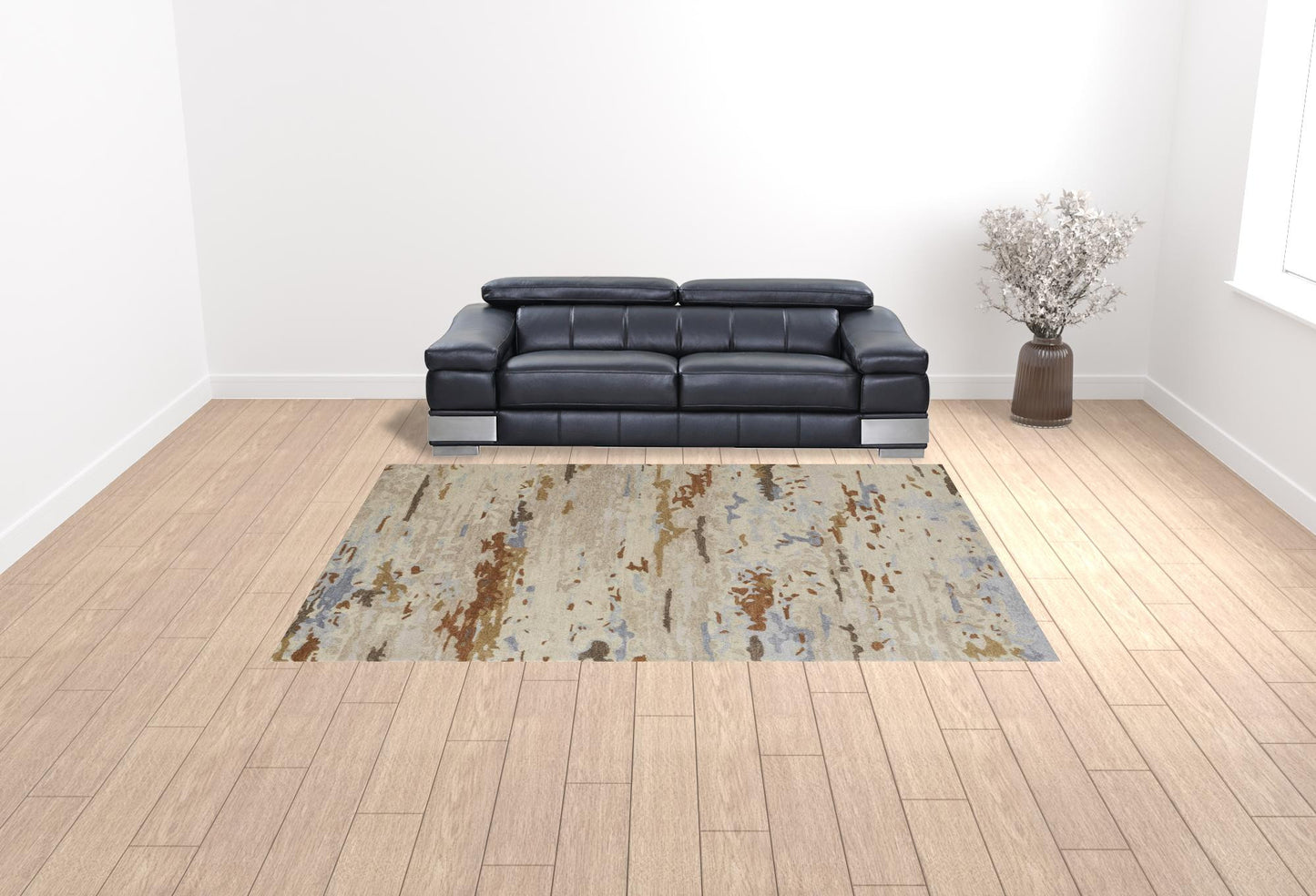 9 x 12 Ivory Blue & Brown Wool Tufted Handmade Stain Resistant Rug