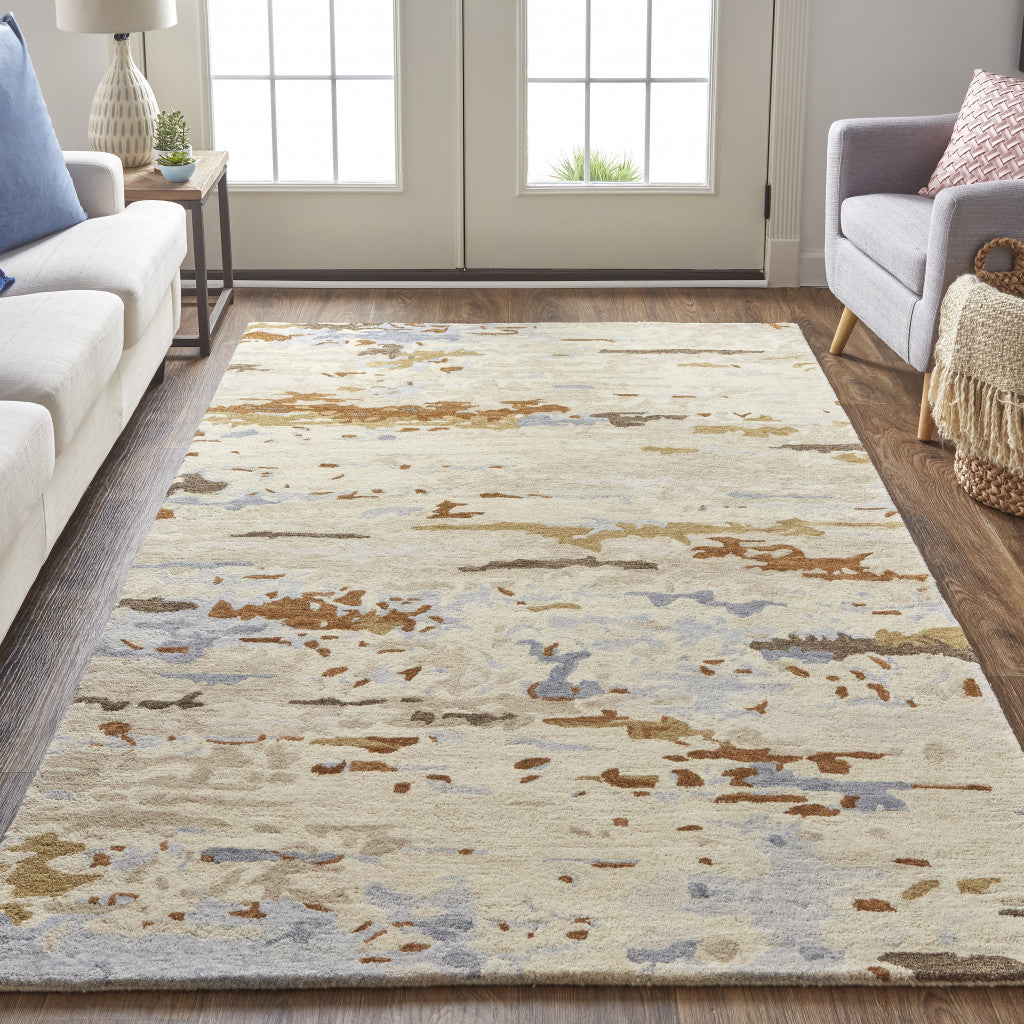 9 x 12 Ivory Blue & Brown Wool Tufted Handmade Stain Resistant Rug