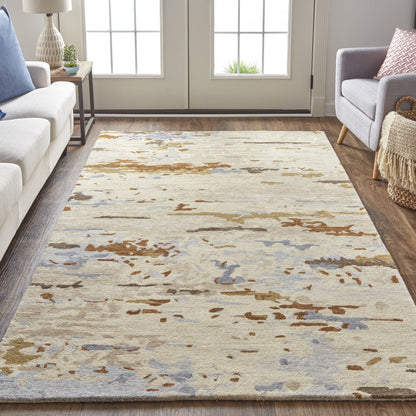 9 x 12 Ivory Blue & Brown Wool Tufted Handmade Stain Resistant Rug