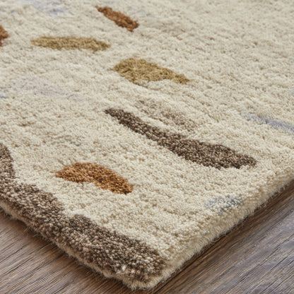 9 x 12 Ivory Blue & Brown Wool Tufted Handmade Stain Resistant Rug