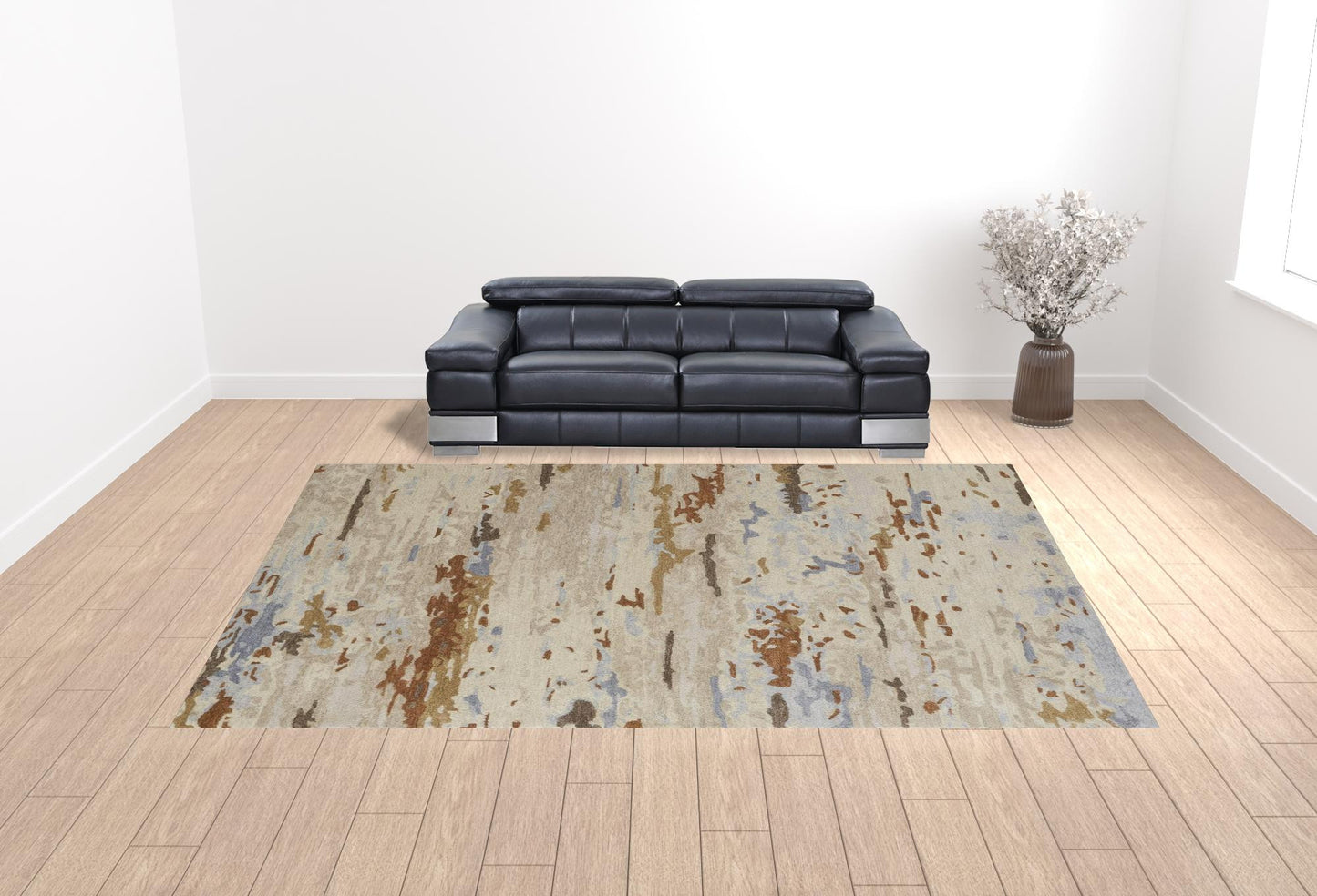 12 x 15 Ivory Blue & Brown Wool Tufted Handmade Rug