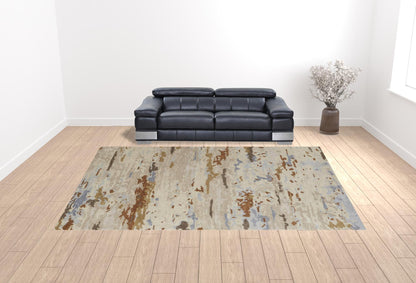12 x 15 Ivory Blue & Brown Wool Tufted Handmade Rug
