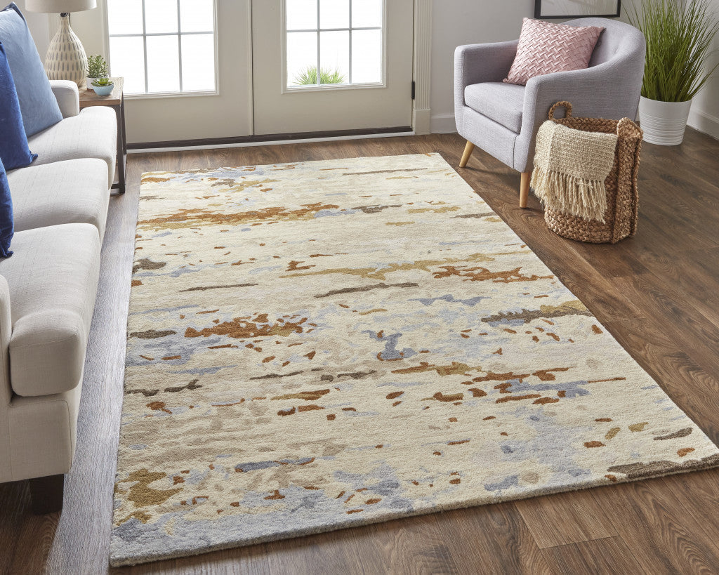 12 x 15 Ivory Blue & Brown Wool Tufted Handmade Rug