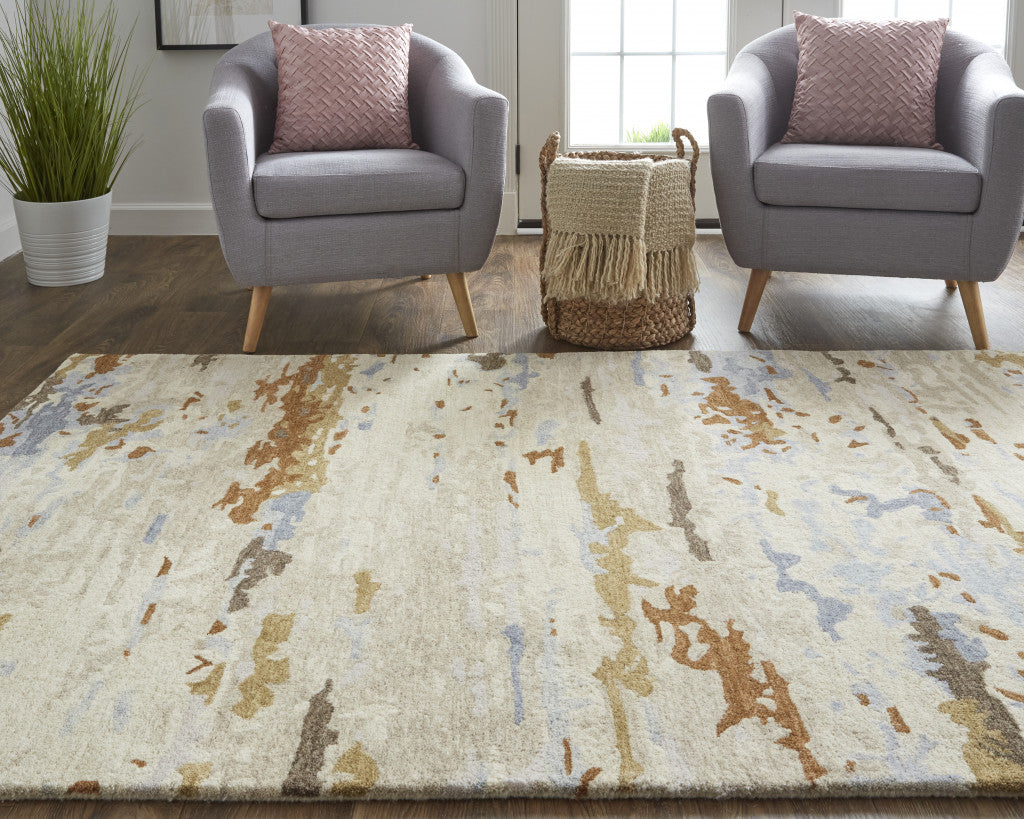12 x 15 Ivory Blue & Brown Wool Tufted Handmade Rug