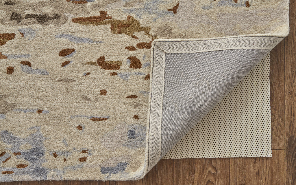 12 x 15 Ivory Blue & Brown Wool Tufted Handmade Rug