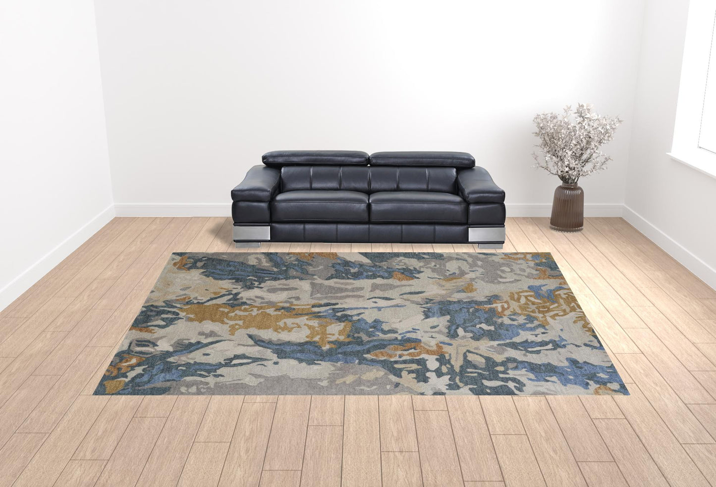 12 x 15 Gray Blue & Gold Wool Tufted Handmade Rug