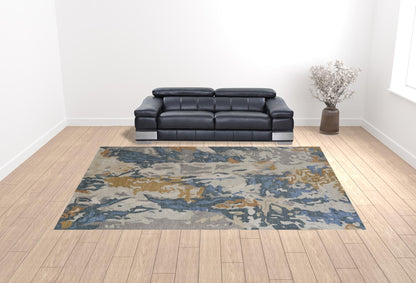12 x 15 Gray Blue & Gold Wool Tufted Handmade Rug
