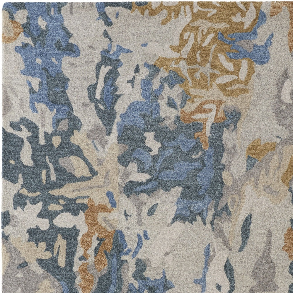12 x 15 Gray Blue & Gold Wool Tufted Handmade Rug