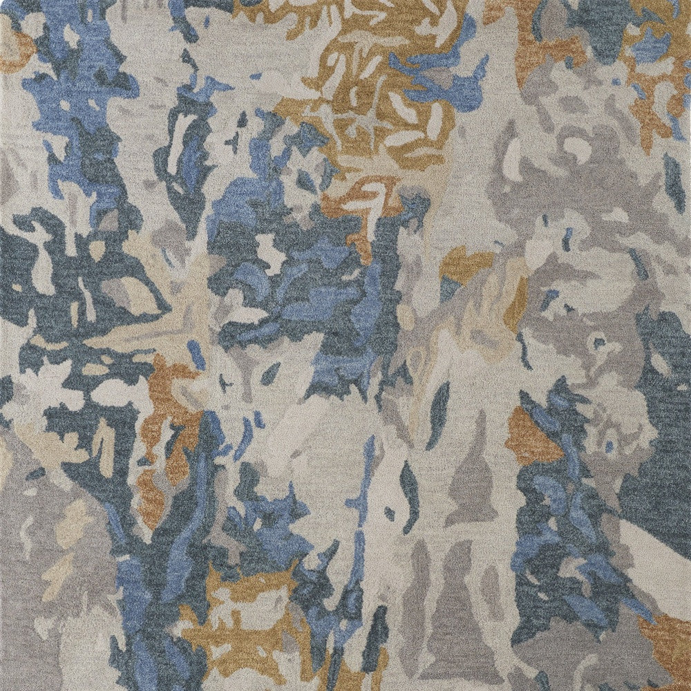 12 x 15 Gray Blue & Gold Wool Tufted Handmade Rug