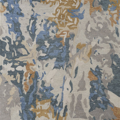 12 x 15 Gray Blue & Gold Wool Tufted Handmade Rug