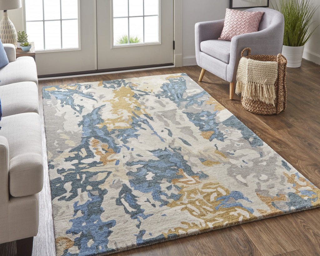 12 x 15 Gray Blue & Gold Wool Tufted Handmade Rug