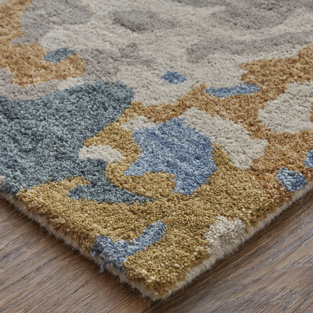 12 x 15 Gray Blue & Gold Wool Tufted Handmade Rug
