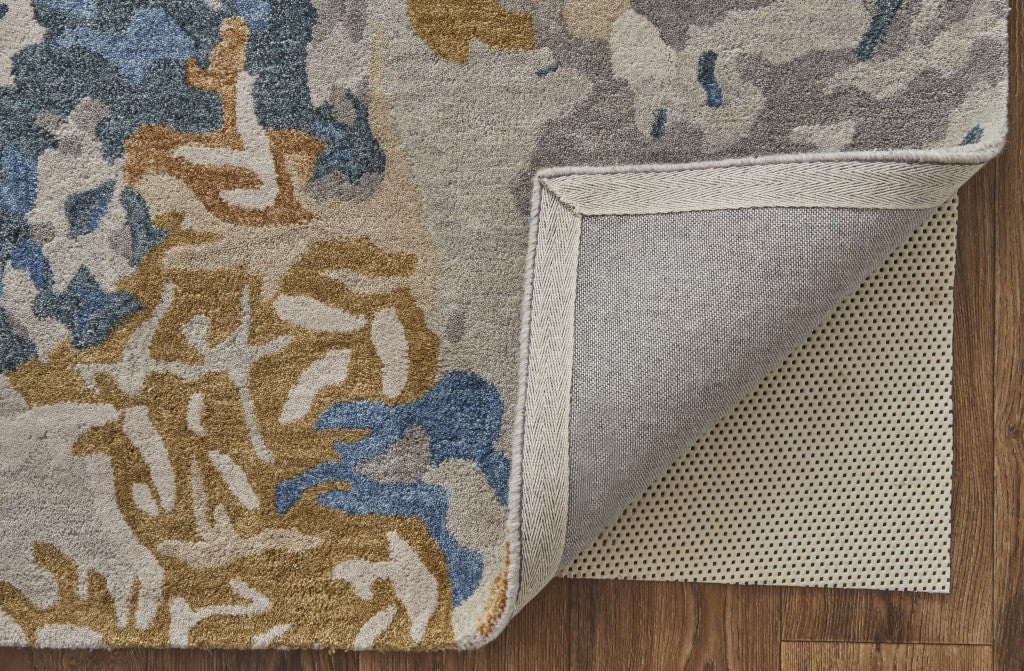 12 x 15 Gray Blue & Gold Wool Tufted Handmade Rug