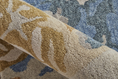 12 x 15 Gray Blue & Gold Wool Tufted Handmade Rug