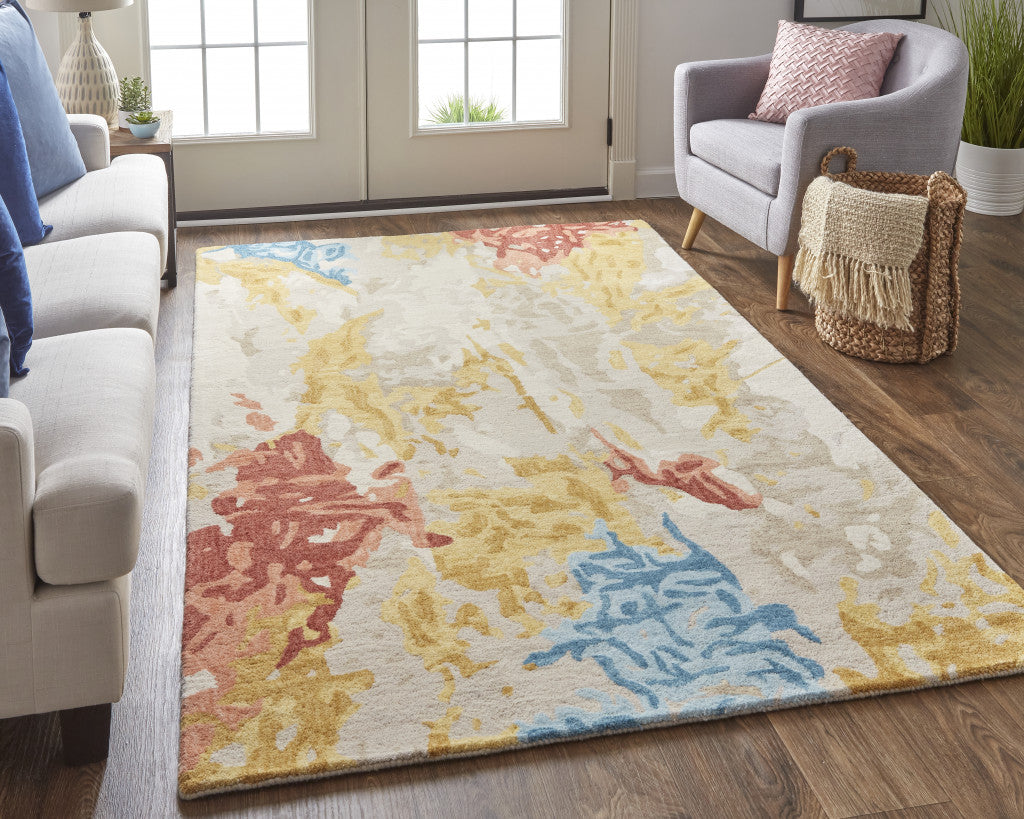12 x 15 Ivory Yellow & Blue Wool Tufted Handmade Rug