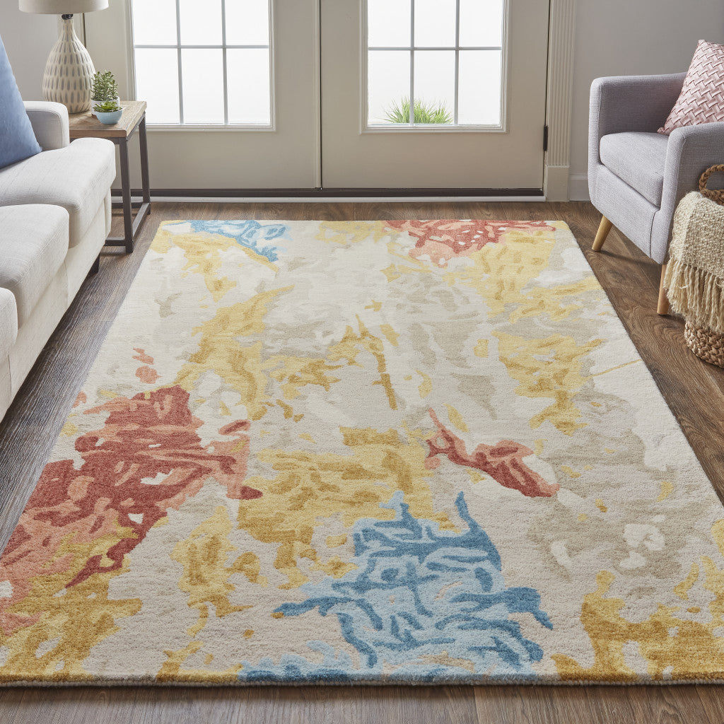 12 x 15 Ivory Yellow & Blue Wool Tufted Handmade Rug
