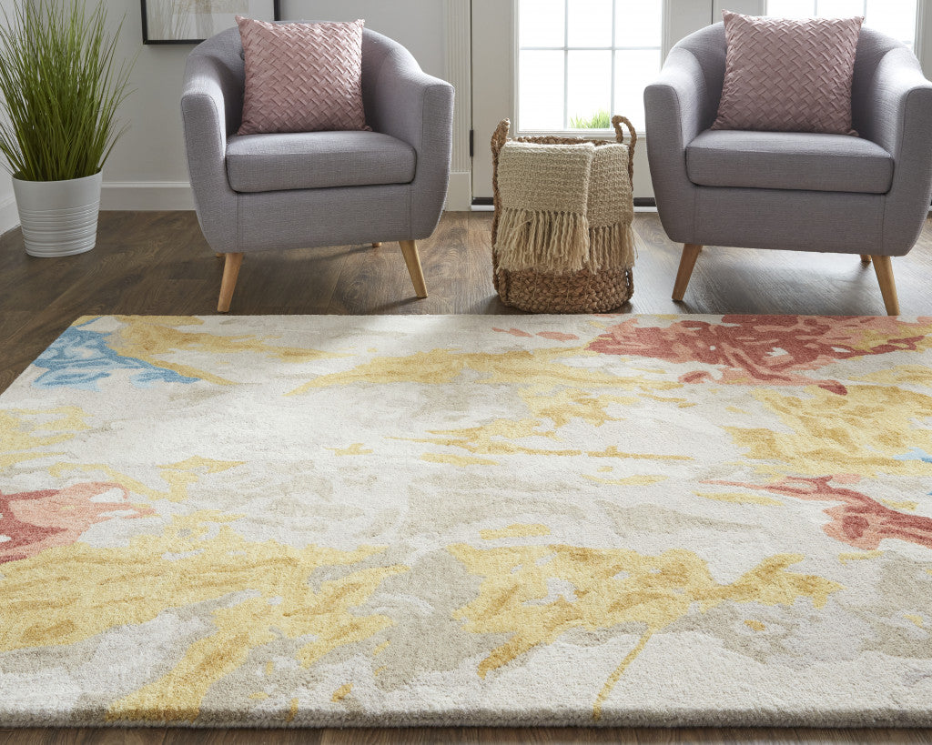 12 x 15 Ivory Yellow & Blue Wool Tufted Handmade Rug