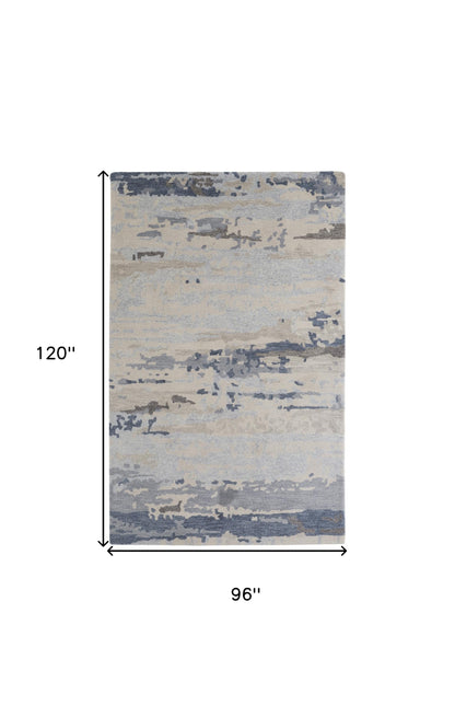 8 x 10 Blue Gray & Ivory Wool Tufted Handmade Stain Resistant Rug