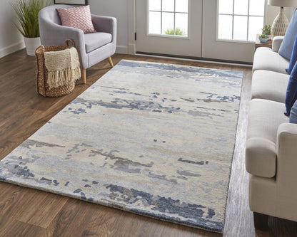 9 x 12 Blue Gray & Ivory Wool Tufted Handmade Stain Resistant Rug