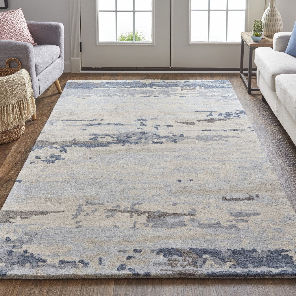 9 x 12 Blue Gray & Ivory Wool Tufted Handmade Stain Resistant Rug