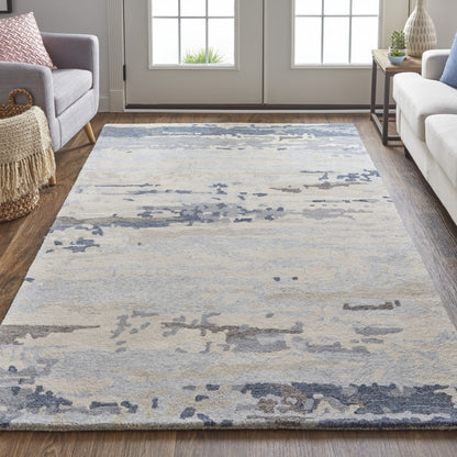 9 x 12 Blue Gray & Ivory Wool Tufted Handmade Stain Resistant Rug