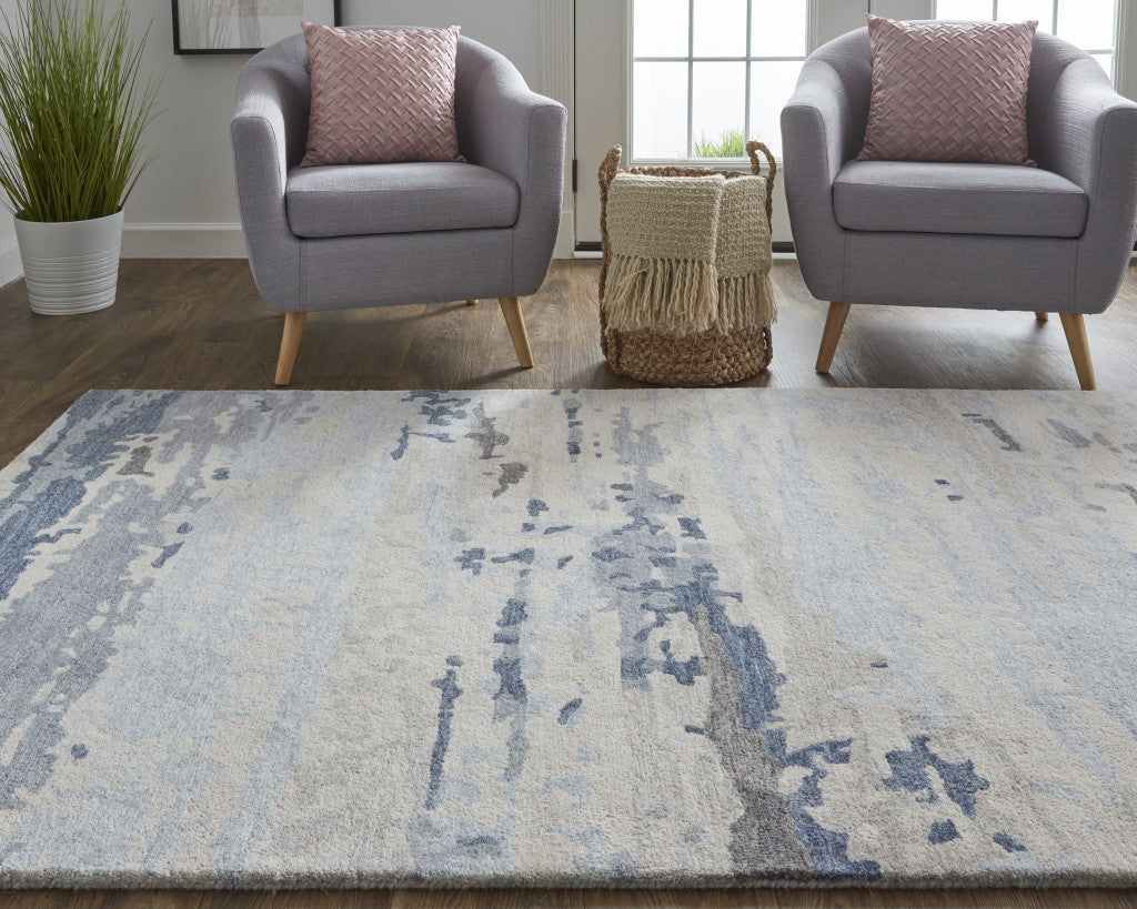 9 x 12 Blue Gray & Ivory Wool Tufted Handmade Stain Resistant Rug