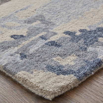 9 x 12 Blue Gray & Ivory Wool Tufted Handmade Stain Resistant Rug