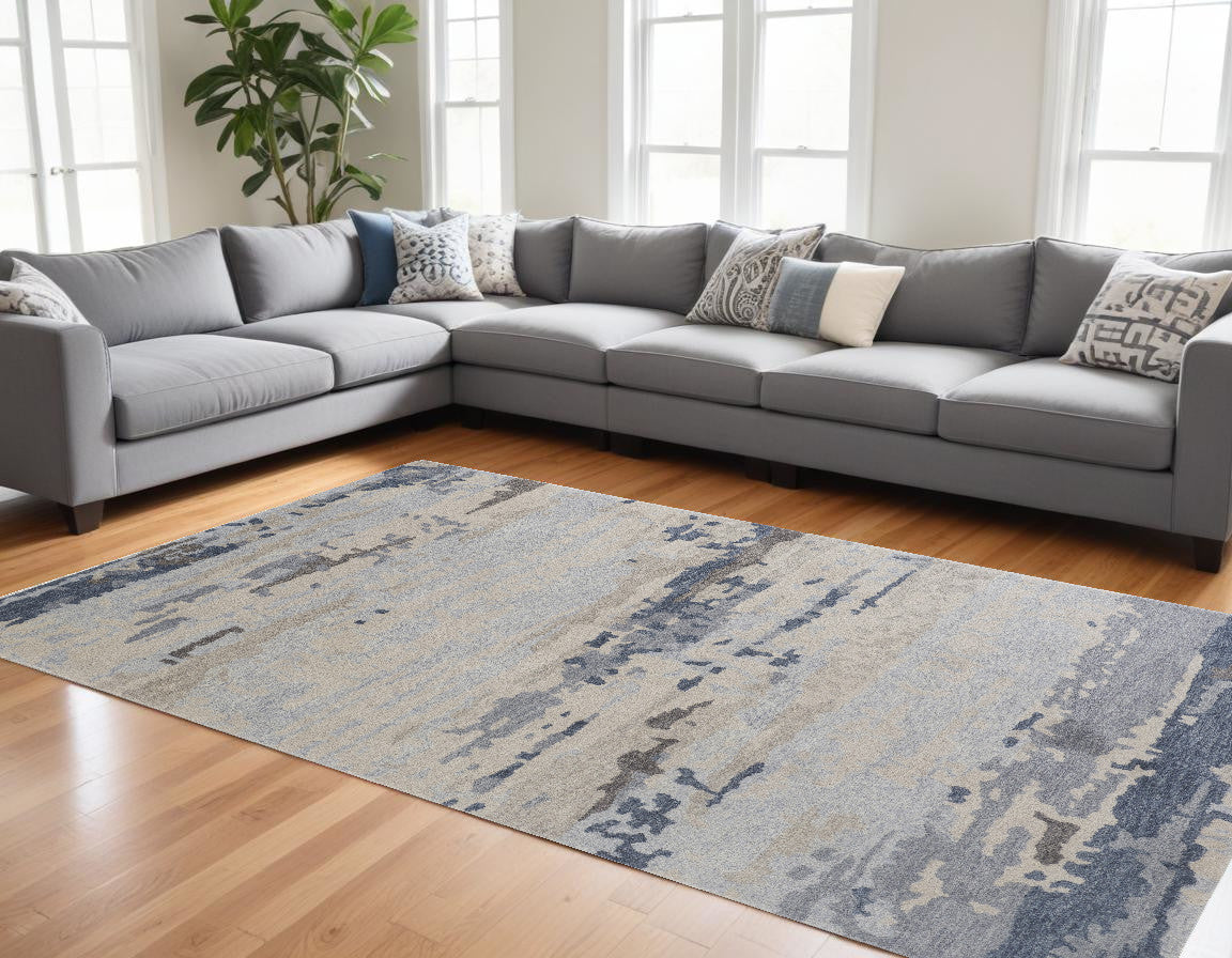 12 x 15 Blue Gray & Ivory Wool Tufted Handmade Rug