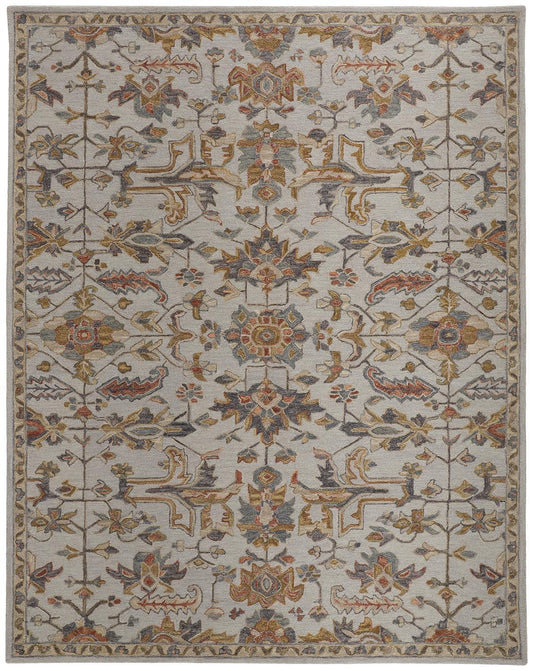 8 x 10 Gray & Gold Wool Floral Tufted Handmade Stain Resistant Rug