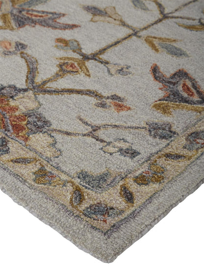 8 x 10 Gray & Gold Wool Floral Tufted Handmade Stain Resistant Rug