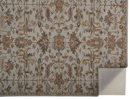 8 x 10 Gray & Gold Wool Floral Tufted Handmade Stain Resistant Rug